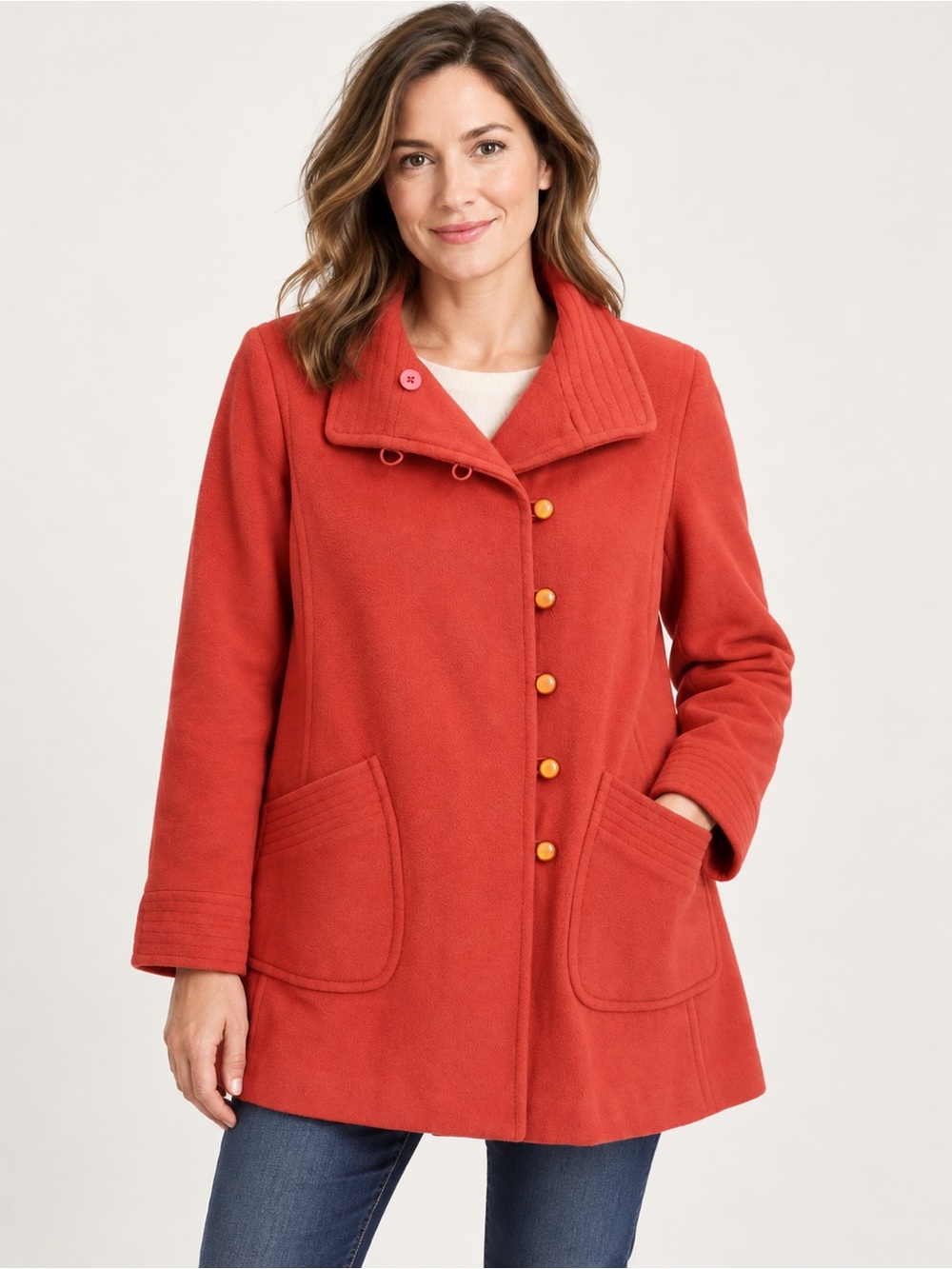 Oscar de la Renta Coral Red Wool Angora Blend Jacket Coat Size 4 Vintage